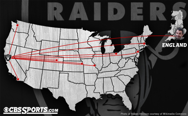 The 2014 Raiders will travel more than the Steelers, Browns, Bengals and Titans combined.