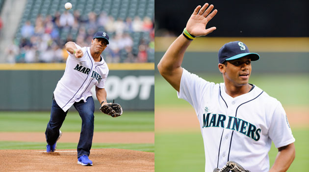 Russell Wilson threw out the first pitch on Friday night for the Mariners against the Yankees. (USATSI)