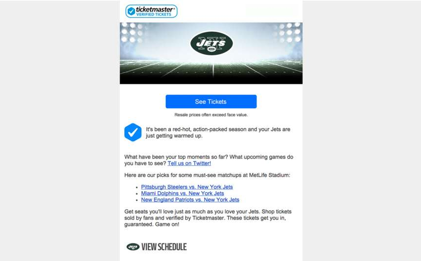 Ticketmaster emails Jets fans about 'red-hot, action-packed' season 