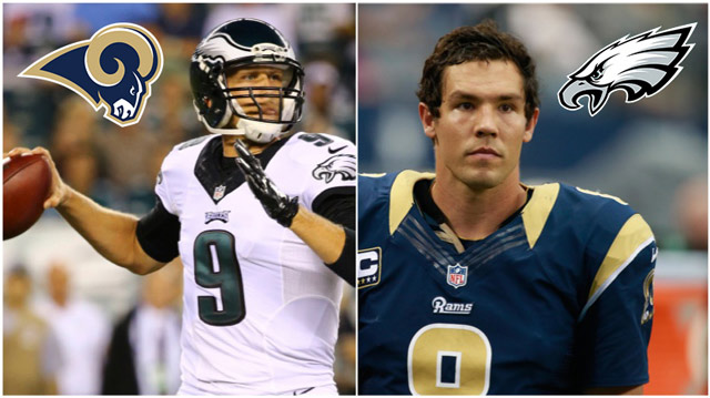 Nick Foles and Sam Bradford head opposite directions Tuesday.