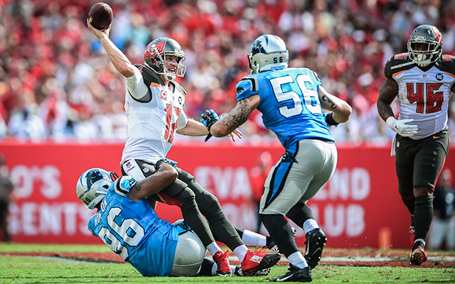 Josh McCown was pressured constantly against the Panthers. (USATSI)