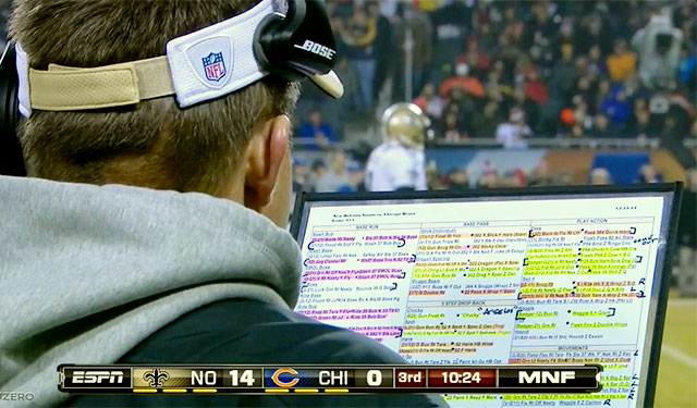 Look Close Up Of Sean Payton S Play Sheet Shown During Mnf Cbssports Com