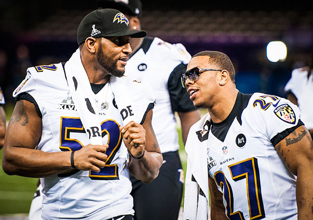 Ray Lewis says he still talks with Ray Rice. (Getty Images)