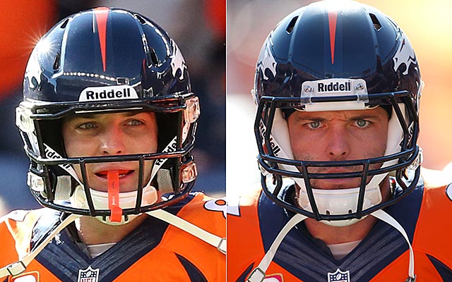 Wes Welker's new, oversized helmet is on the left. His regular helmet is on the right. (USATSI)
