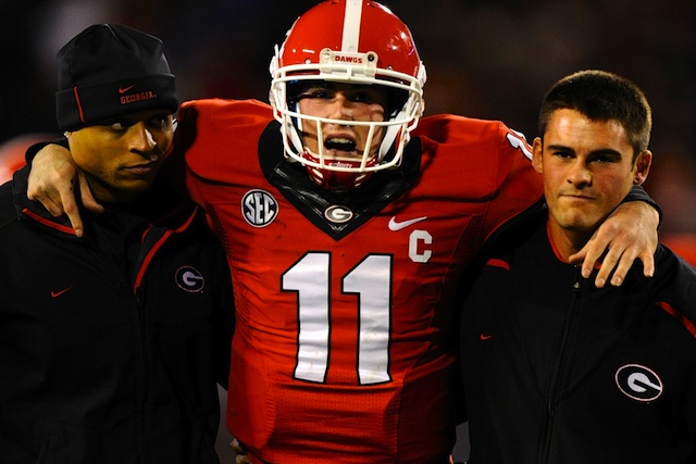 Aaron Murray was knocked out of the game with a left knee injury. (USATSI)