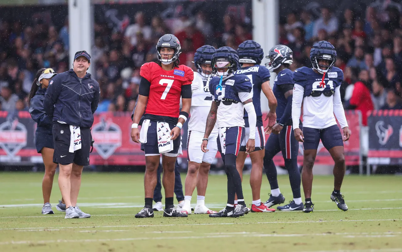 Houston, TX, USA; Houston Texans quarterback C.J. Stroud (7) during training camp at Houston Methodist Training Center.